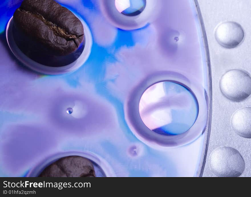 Coffee bean and water drops