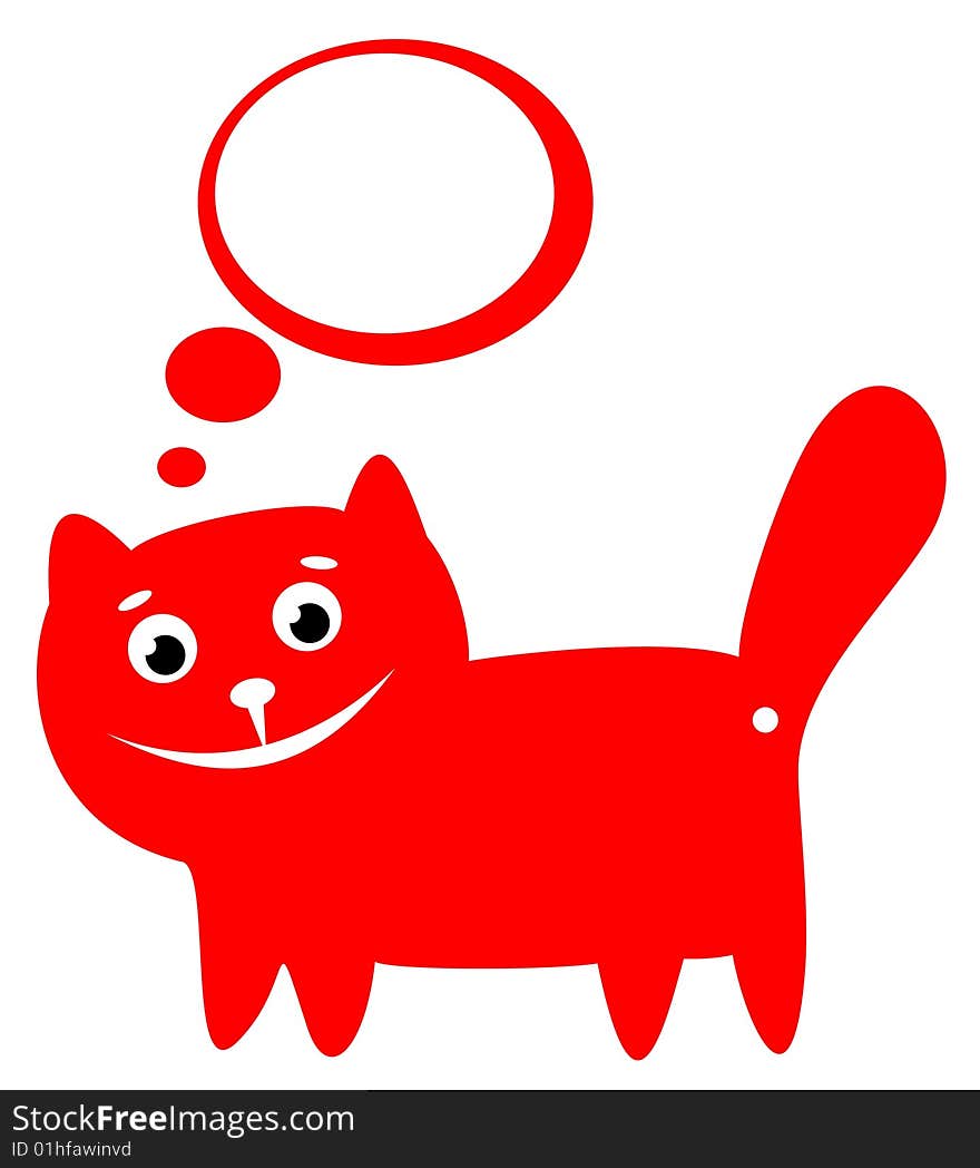 Cartoon red happy cat isolated on a white background.