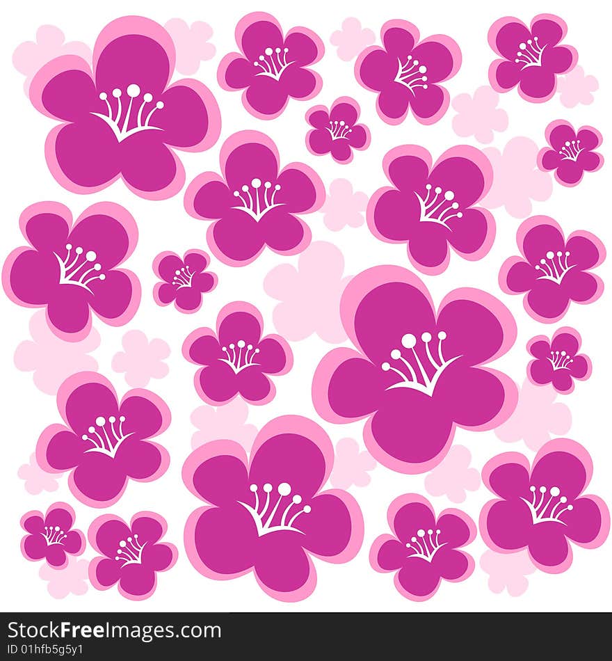 Cartoon pink flowers isolated on a white background. Cartoon pink flowers isolated on a white background.