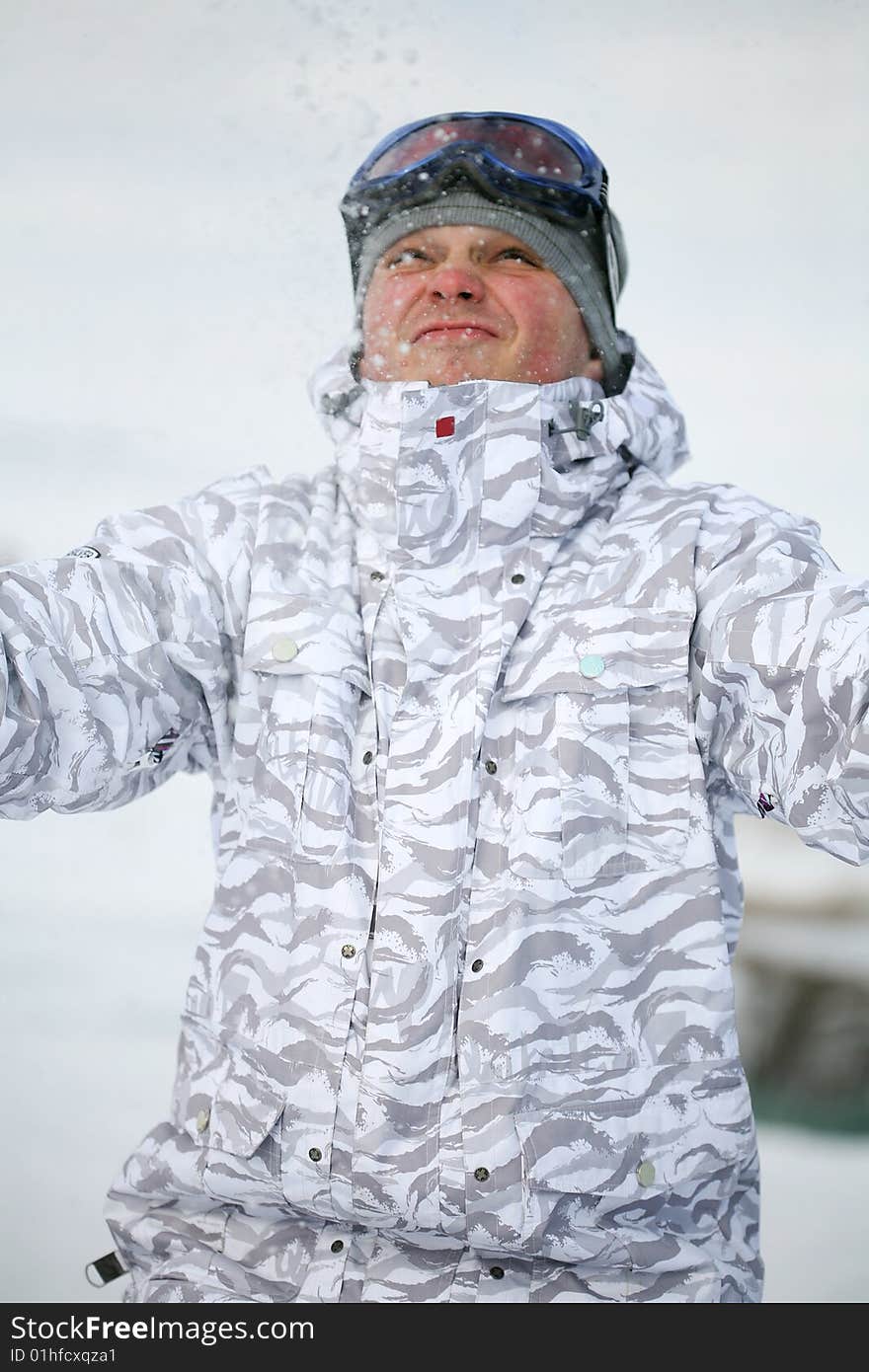 Snowboarder with snow. Winter. Outdoor