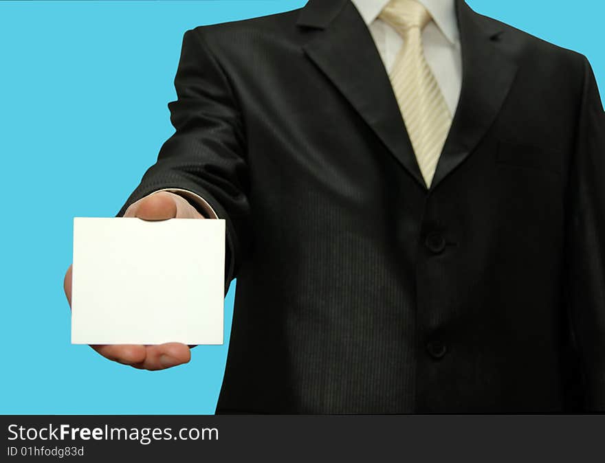 Man hand holding a blank business card