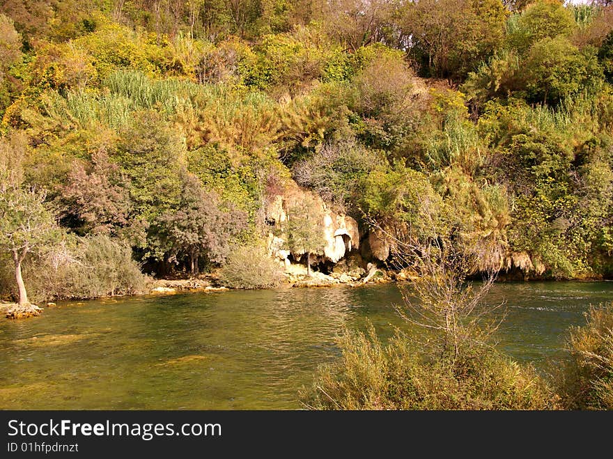 Travertine in the Krka national park in Croatia in autumn