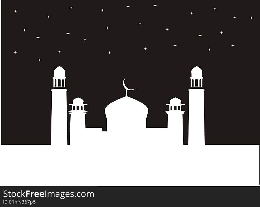 Mosque on night sky scene