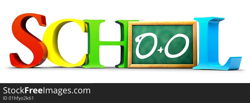 Three-dimensional word school with blackboard, with clipping path. Three-dimensional word school with blackboard, with clipping path