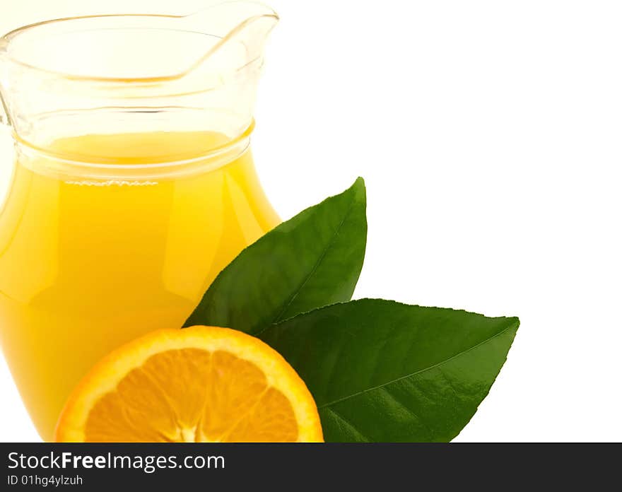 Orange drink with orange on a white background