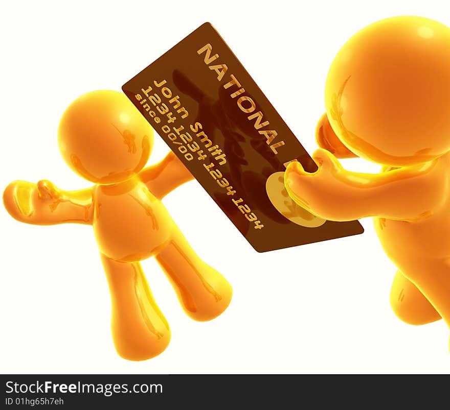 Giving credit card as gift icon figure illustration