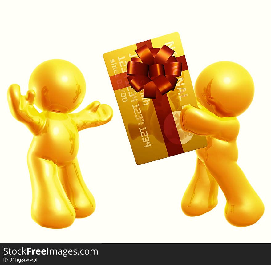 Giving credit card as gift icon figure illustration