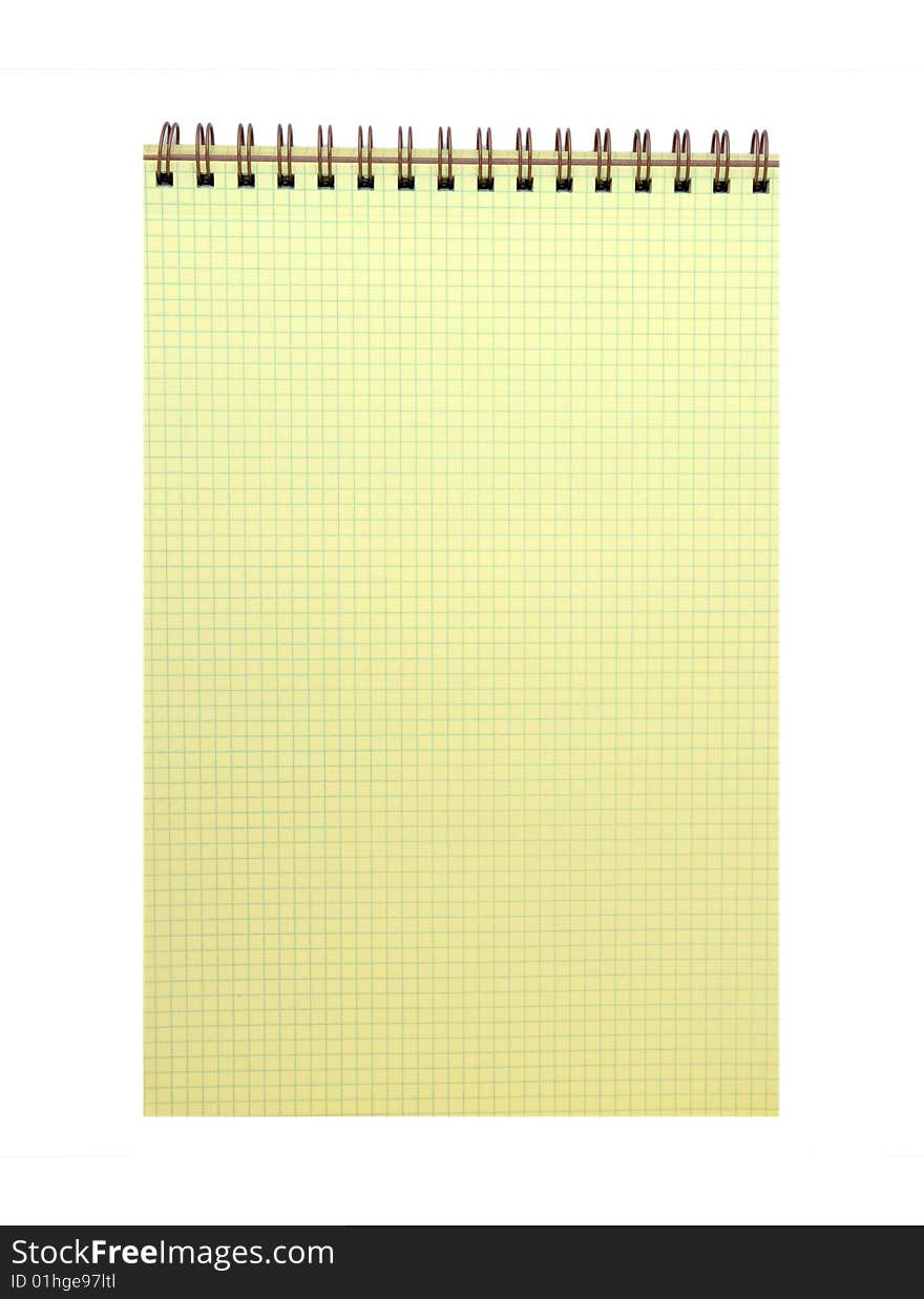 Yellow spiral bound notepad with isolated on white