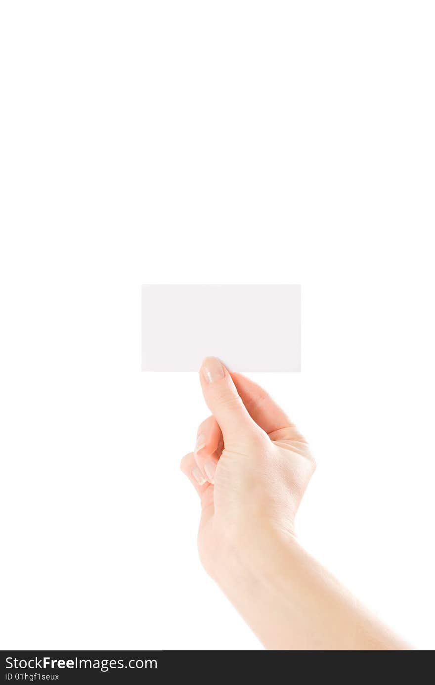 Hand And A Card Isolated On White Background