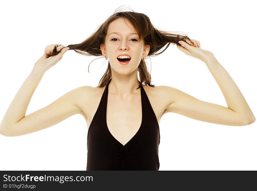 The young woman on a white background. The young woman on a white background