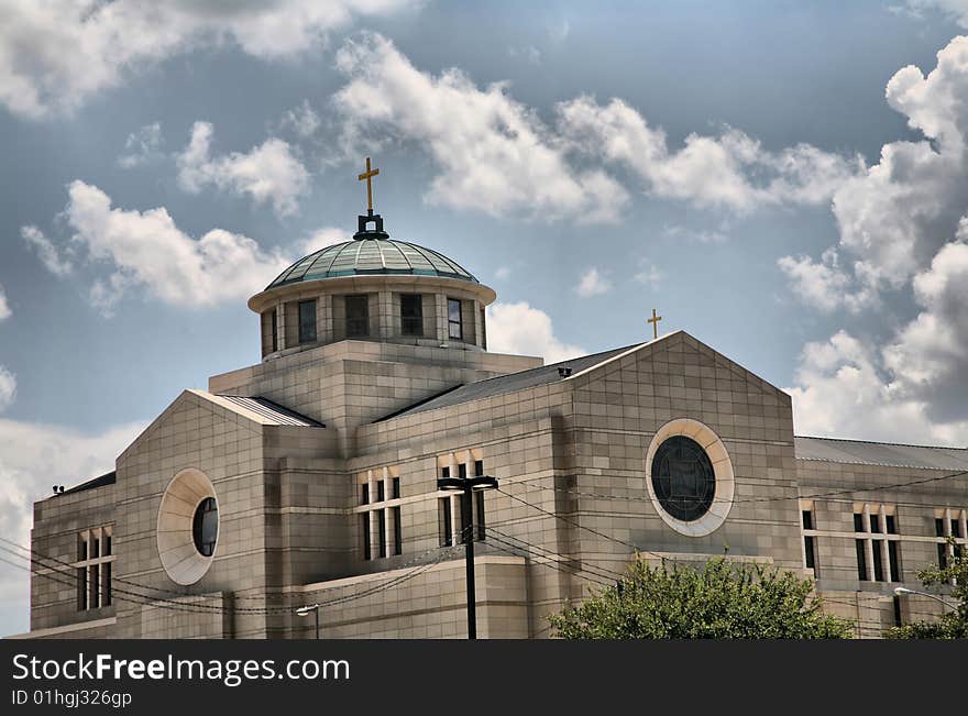 Church against dramatic cloud scape