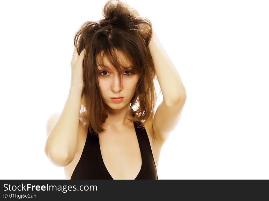 The young woman on a white background. The young woman on a white background