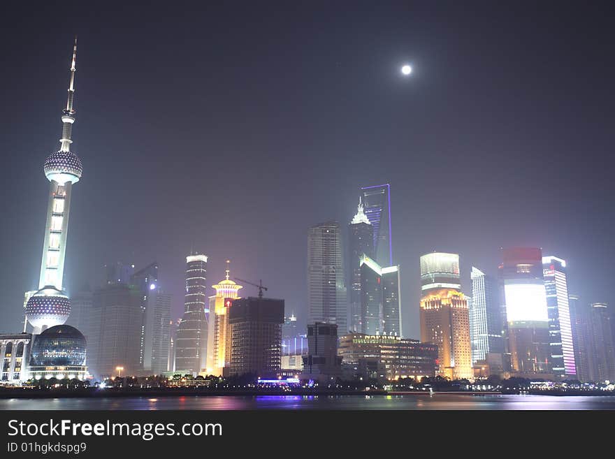 Shoot from the bund, at Huangpu River and Pudong at night. Shoot from the bund, at Huangpu River and Pudong at night