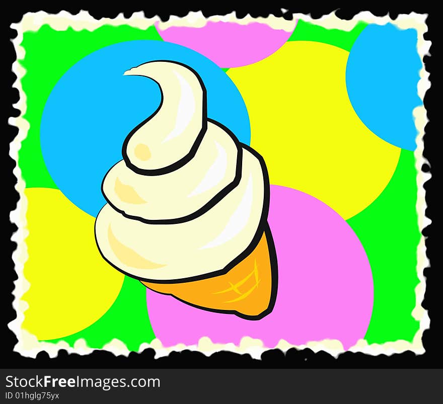 A funny soft and greedy icecream on a multicolor background surrounded by a black frame. Digital drawing. Coloured picture. A funny soft and greedy icecream on a multicolor background surrounded by a black frame. Digital drawing. Coloured picture.