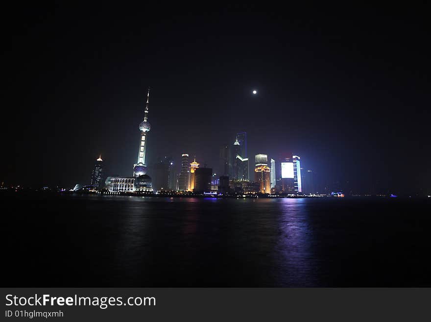 Shoot from the bund, at Huangpu River and Pudong at night. Shoot from the bund, at Huangpu River and Pudong at night