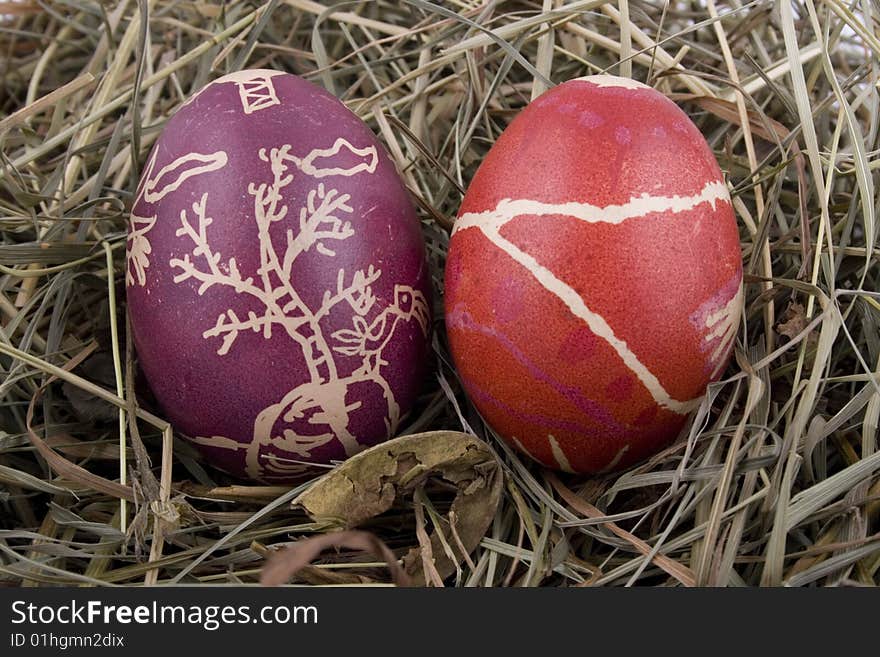 Handmade Colored Easter eggs in the nest