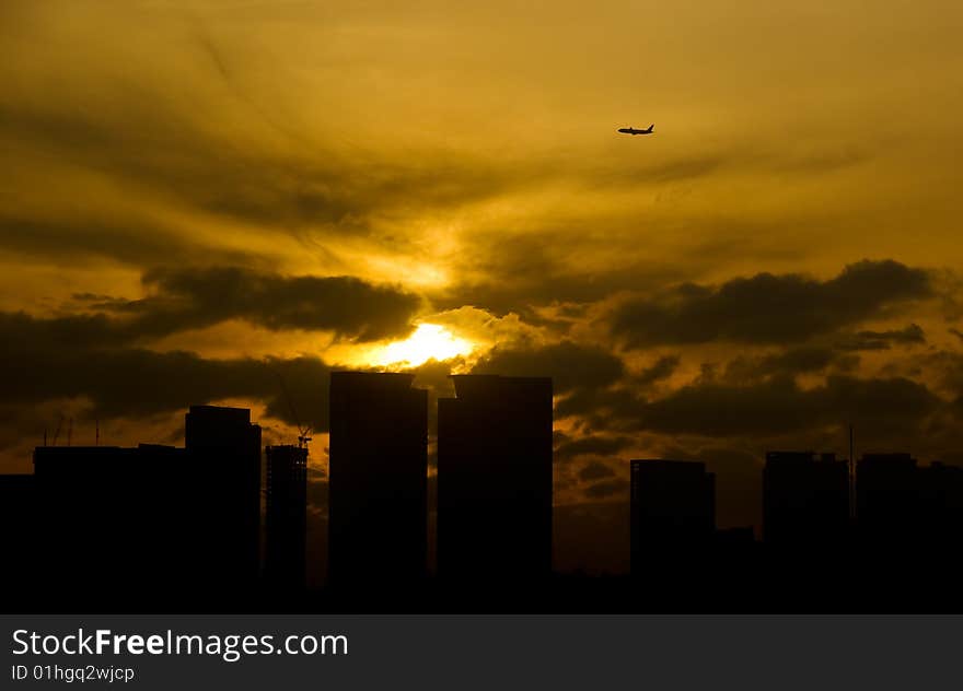 Plane on the Manila skyline