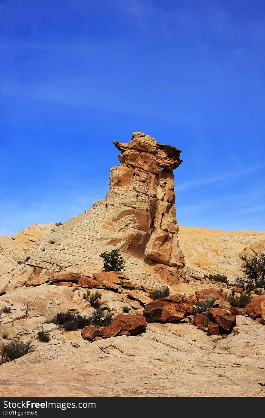 View of the red rock formations in San Rafael Swell with blue sky�s and clouds