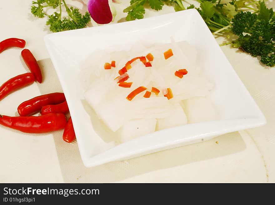 Cooked vegetables in a plate. Cooked vegetables in a plate