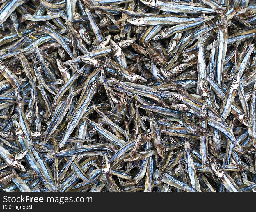 Dried sardines for sale in a Chinese food stall at a market in the USA