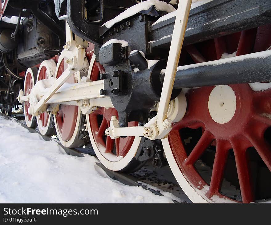 Wheels of an old steam locomotive