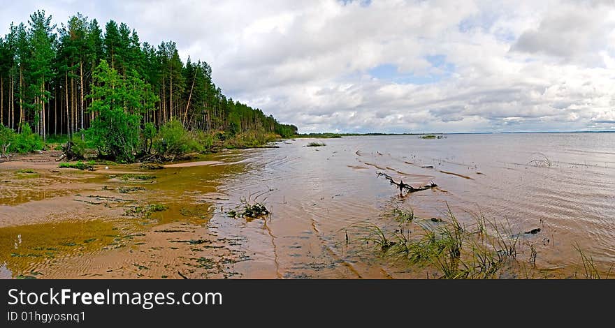 Coast line lake average band to russia