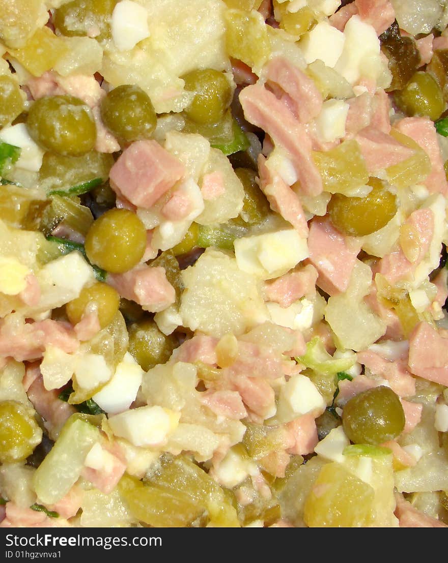 Salad with pickles and green peas