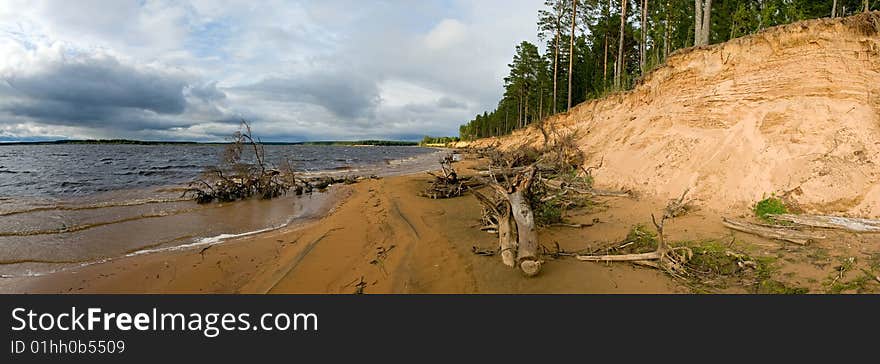 Coast line lake average band to russia