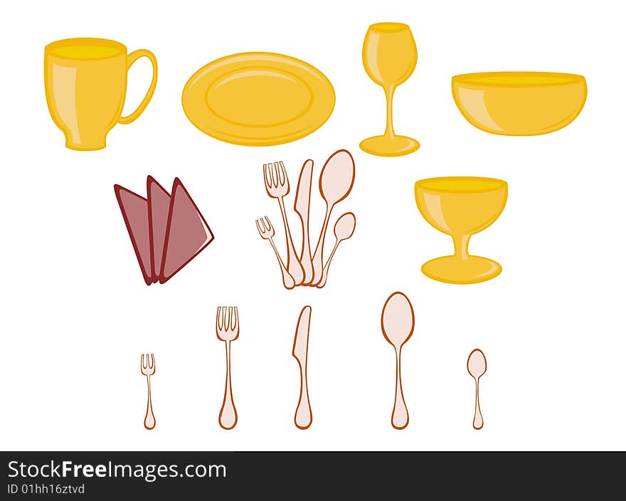 Vector illustration of Dining set. Kitchenware design elements. Vector illustration of Dining set. Kitchenware design elements