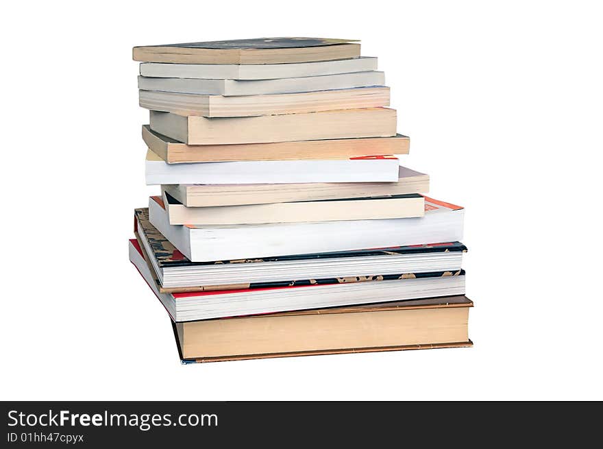 Superimposed standing books on a white background