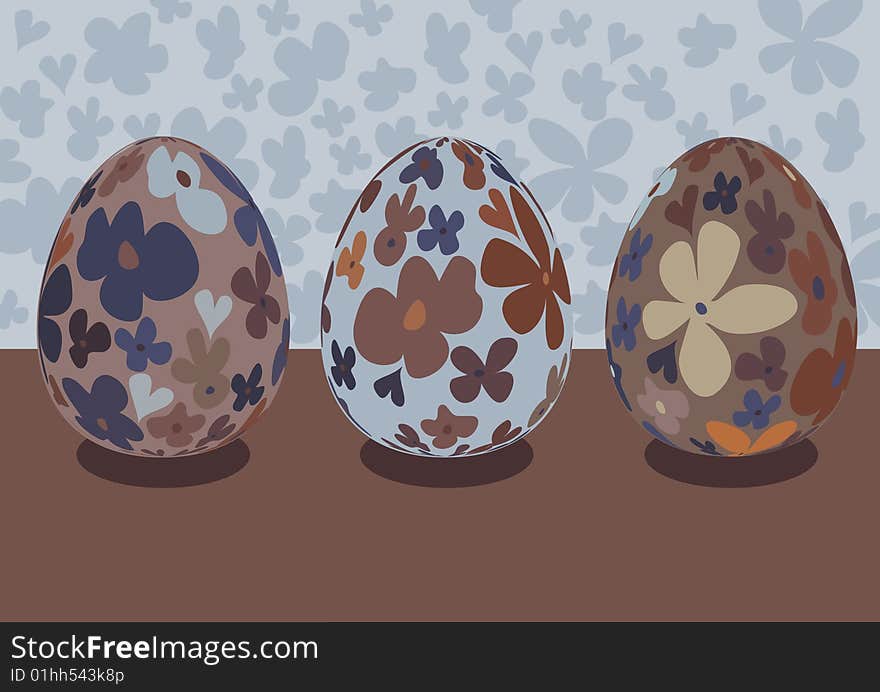 Three floral, decorative Easter eggs