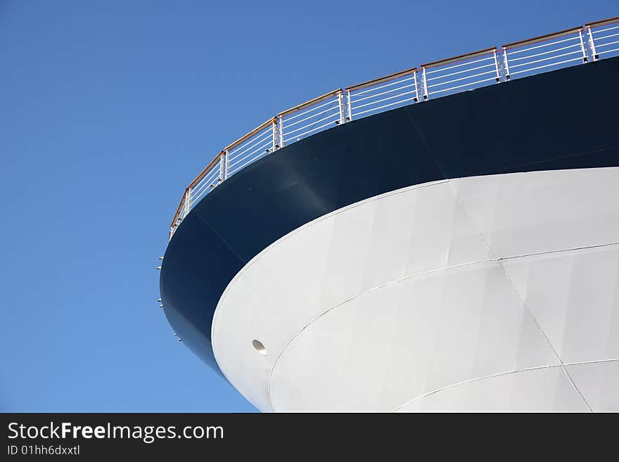 A cruiseship docked in port.