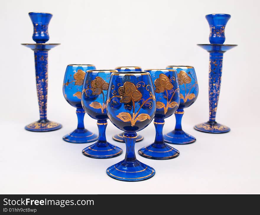 Blue Gold Crystal Deco Glass Items Formation