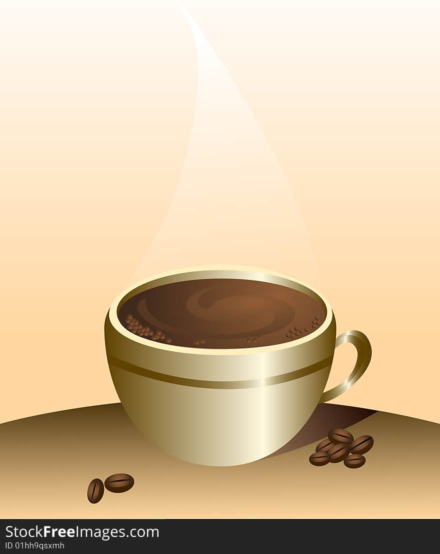Cup of coffee and coffee grains in vector