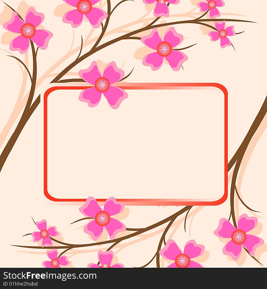 Floral background and frame, coloured flowers