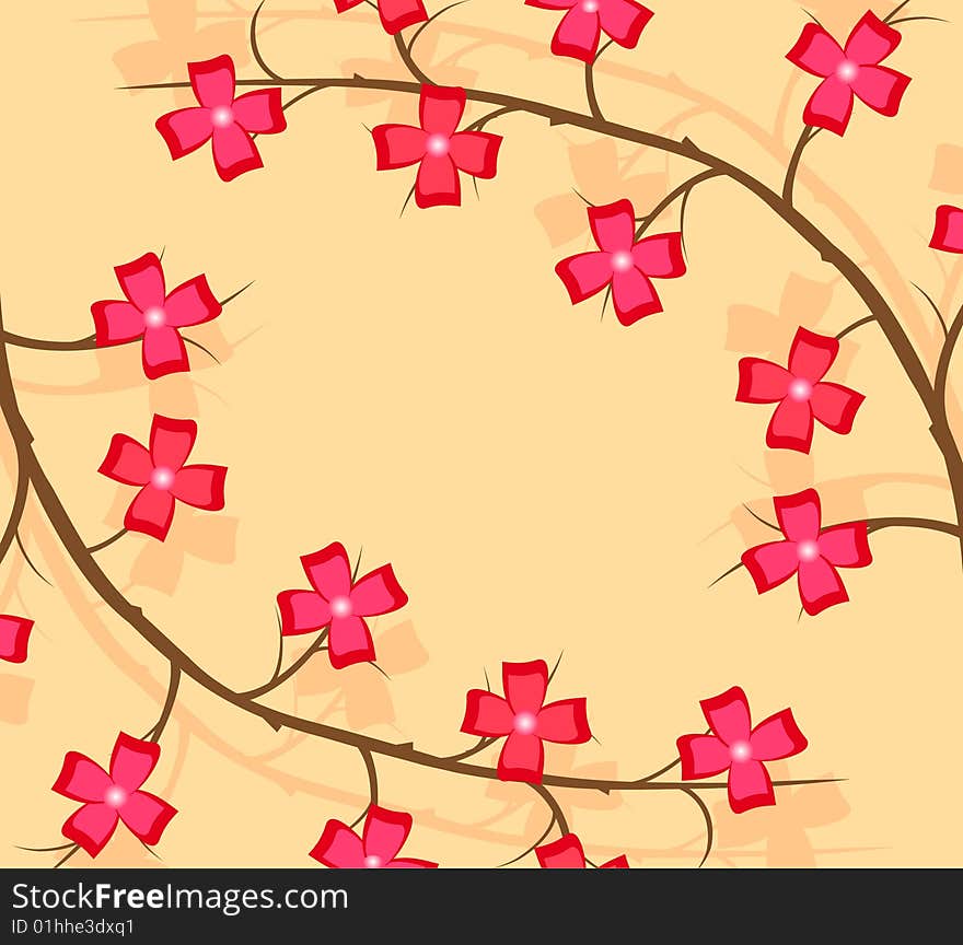 Floral background and frame, coloured flowers