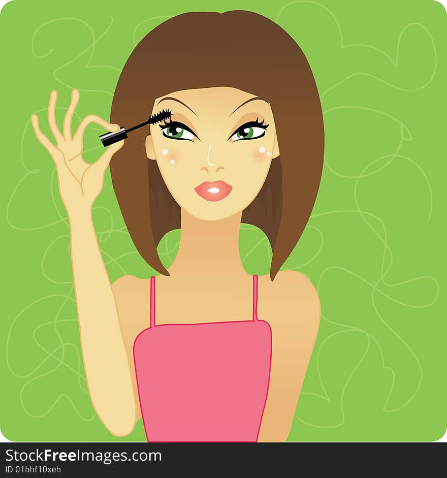 Girl applying a mascara. vector available. Girl applying a mascara. vector available