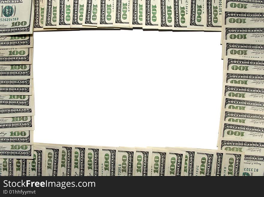 Frame made of dollars Isolated on a white background. Frame made of dollars Isolated on a white background