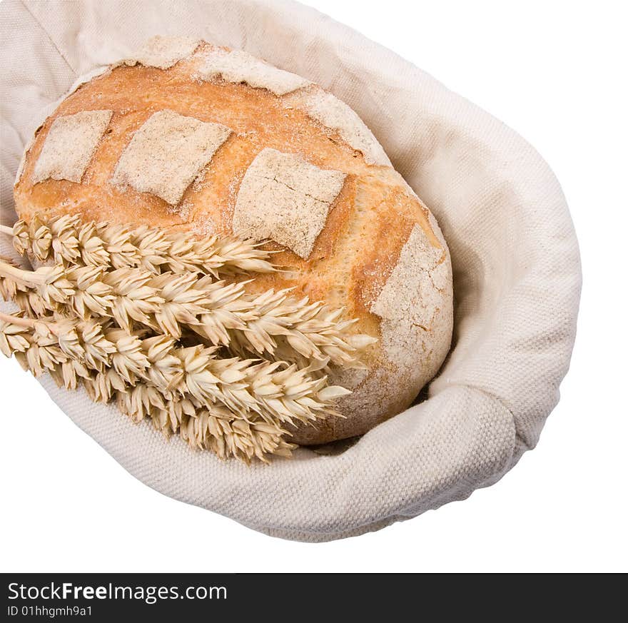 Close-up of the fresh village bread in the basket