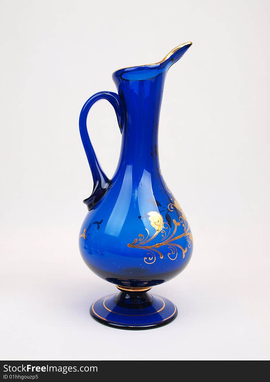 Blue Gold Crystal Glass Deco Jug Side