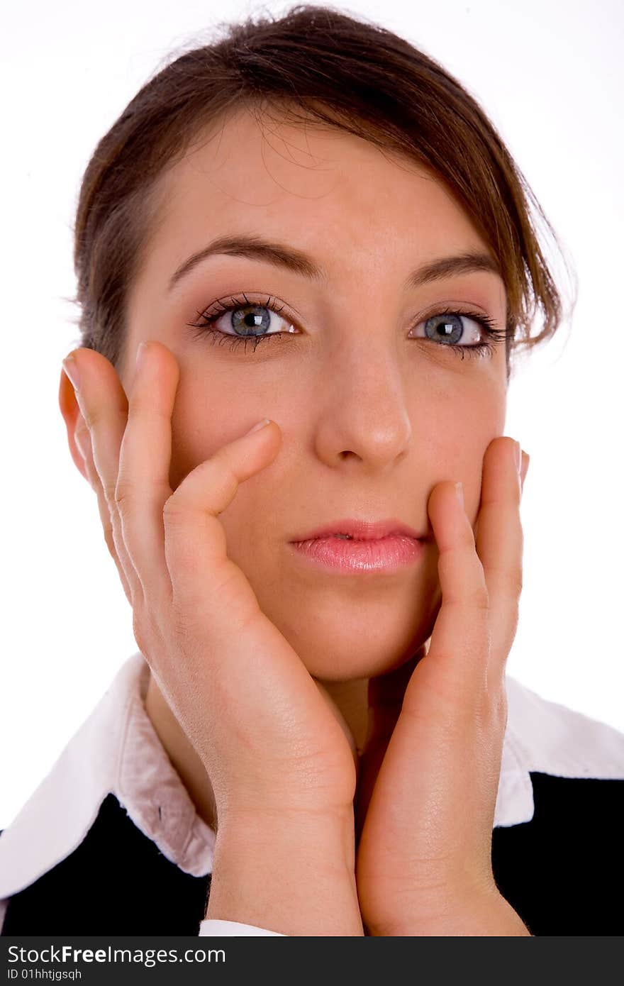 Front view of serious woman looking at camera