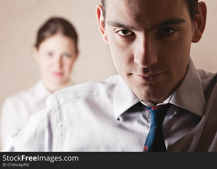 Young serious man in blue shirt and tie. Young serious man in blue shirt and tie