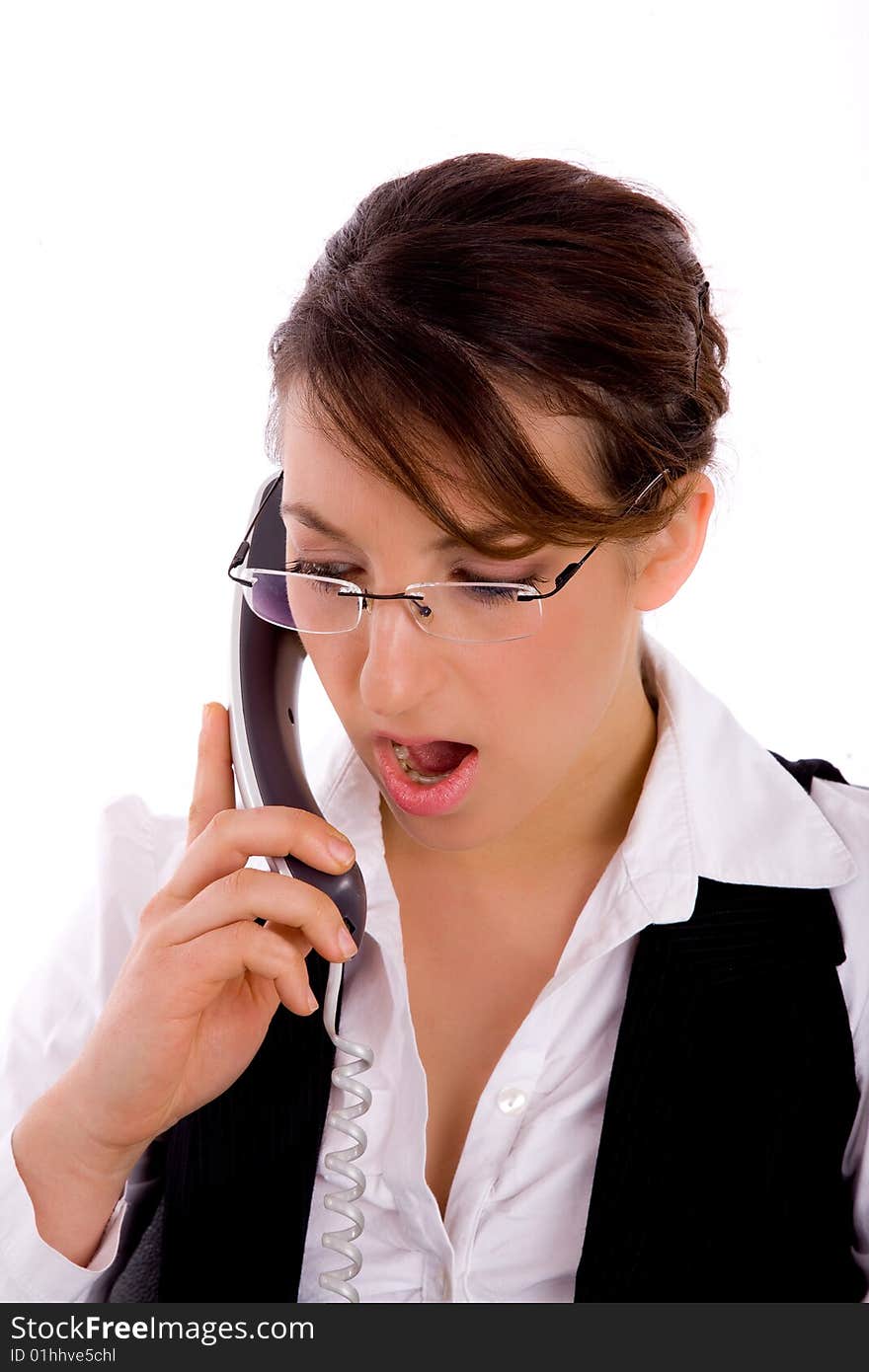 Front view of shocked young businesswoman