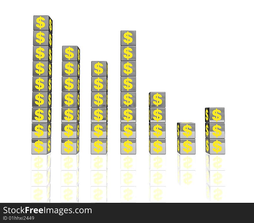 A graphic chart made of metallic block with yellow dollar sign. A graphic chart made of metallic block with yellow dollar sign