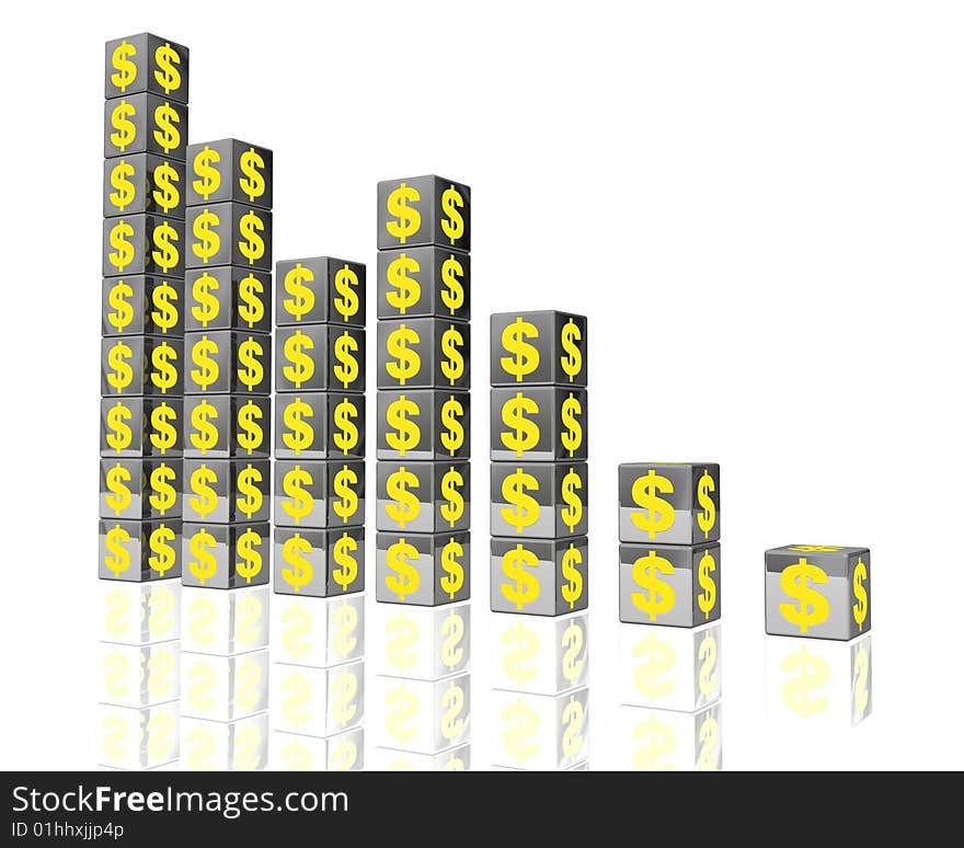 Different view of a graphic chart made of metallic block. Different view of a graphic chart made of metallic block