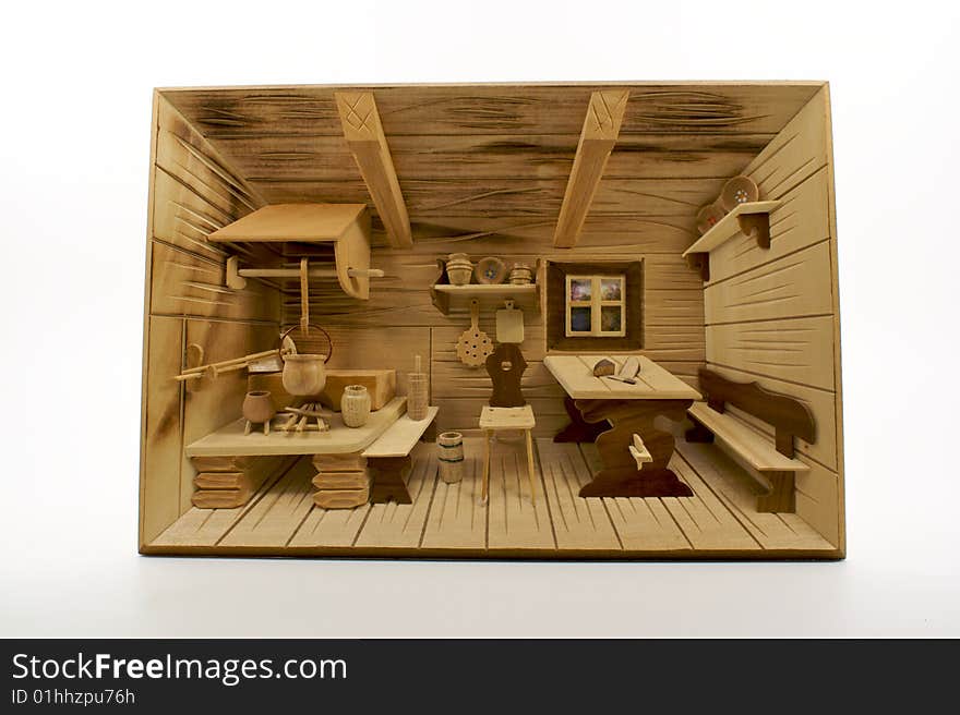 Unique Miniature carved wood German County Kitchen Scene in three dimensions. Unique Miniature carved wood German County Kitchen Scene in three dimensions