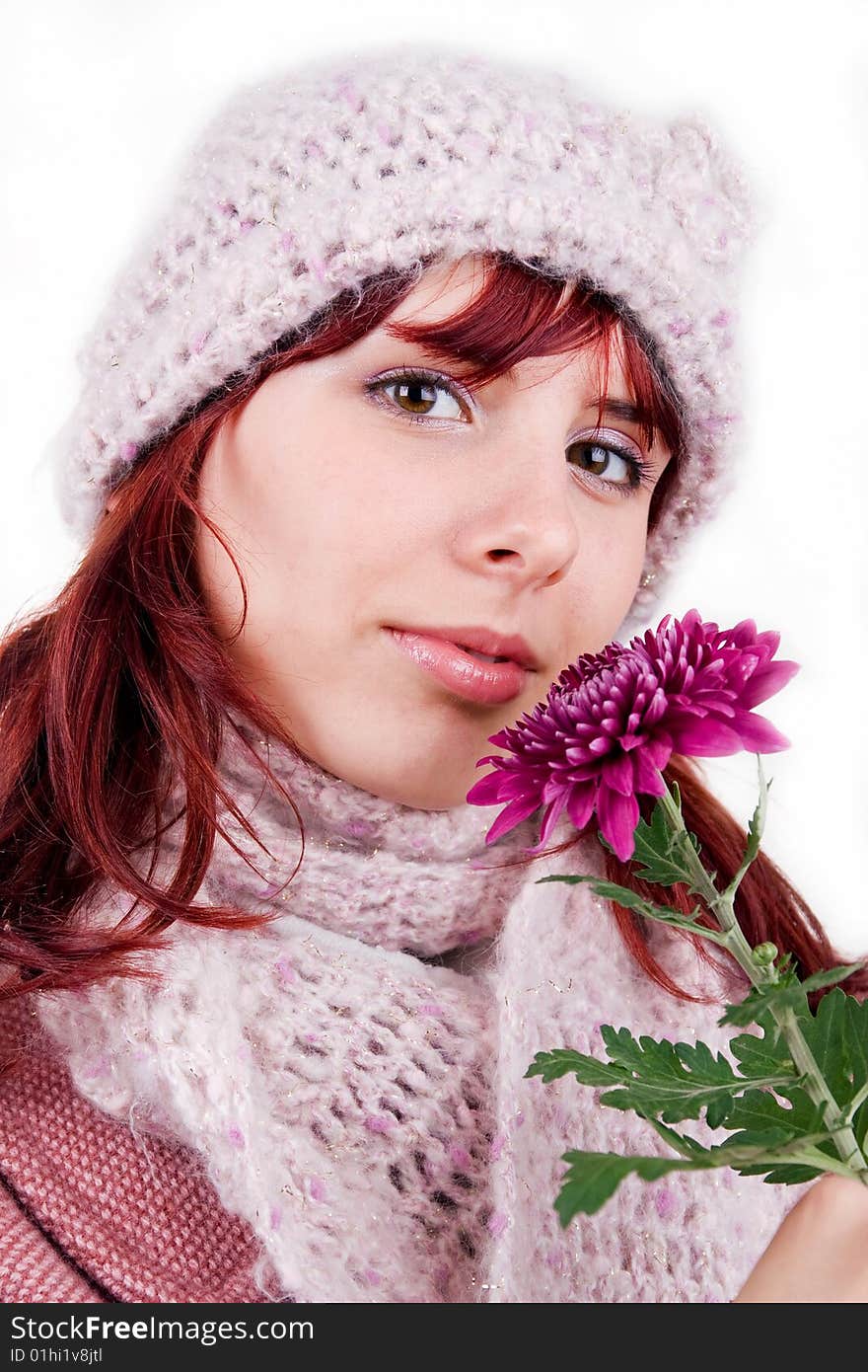 Portrait of Fresh and Beautiful woman with flower, isolated on white