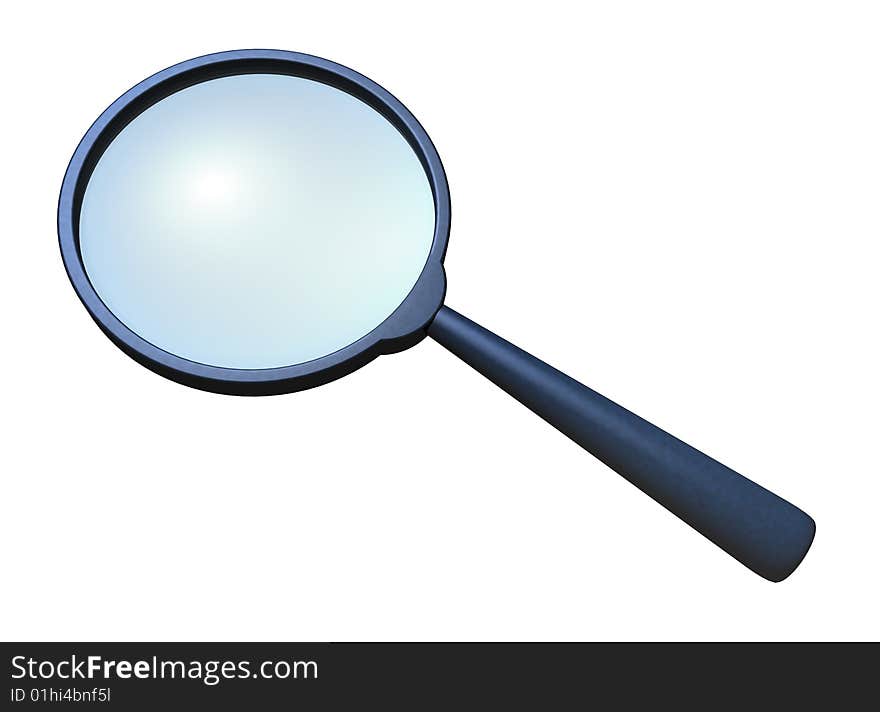 Blue magnifying glass on white background