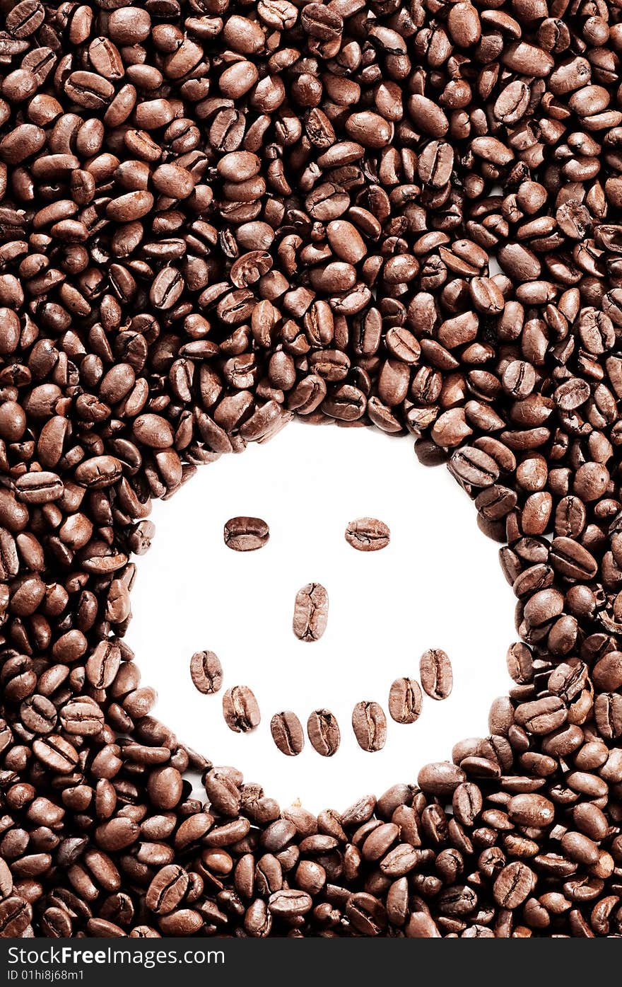 Coffee bean background with a smily face. Coffee bean background with a smily face