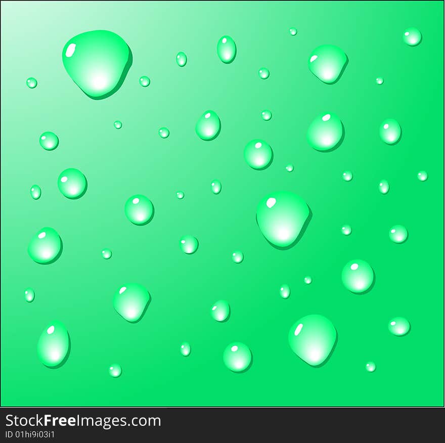 Green background with  shiny drops. Green background with  shiny drops